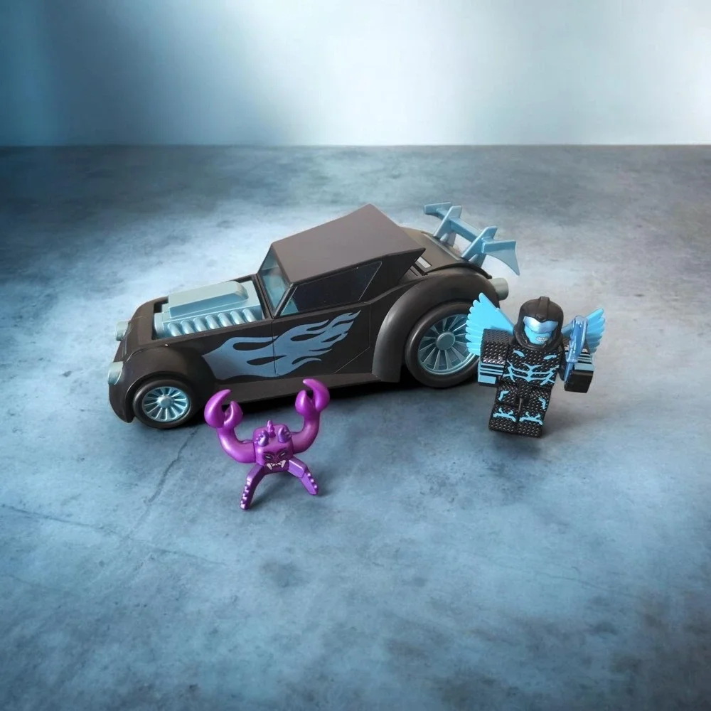 Roblox Jailbreak Celestial Car Vehicle Set with Winged Figure and Purple Monster